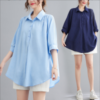 ชุดเต็มตัวลำลองโปโลคอหลวมผู้หญิงแขน3/4สง่างามเสื้อกันหนาวเข้าคู่ผู้หญิง3BT0523โอเวอร์ไซส์เสื้อใส่สบายเรียบง่ายใหม่ฤดูร้อน