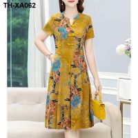 Summer mother put Chinese wind plate buckles qipao dress minus age 40 wealthy woman big yards v-neck dress with short sleeves