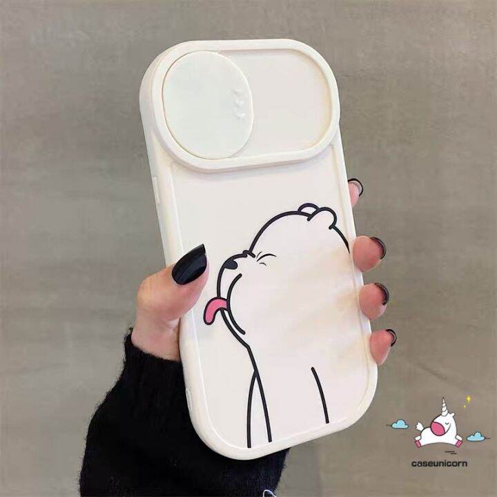 เคสโทรศัพท์ป้องกันเลนส์กล้องหน้าต่างแบบผลักและดึงใช้ได้กับ-iphone-7plus-8-plus-xr-11-13-12-pro-max-7-8-plus-x-xs-max-11-pro-max-cute-น่ารัก-w-e-หมี-bare-bears