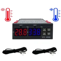 Dual Digital STC-3008 Temperature Controller เครื่องทําความร้อนเทอร์โมสตัทเอาต์พุตรีเลย์สองตัวพร้อมโพรบ 12V 24V 220V ตู้เย็นบ้านเย็นความร้อน