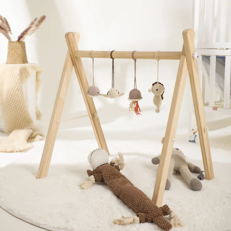 1pc Baby Bed Bell Stroller Toys Baby Hanging Support Mobile Bebe Wooden  Holder Plush Toy Gym
