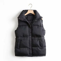 Autumn Winter Women Down Jacket Solid Loose Stand Collar Vest Windproof Warm Waistcoat Parka Ladies Button Chic Coat 2021 New