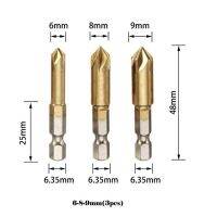 Hss 6-19 Mm Countersunk Bit 5ขลุ่ยก้านหกเหลี่ยมชุดอุปกรณ์ลบมุมเคลือบไทเทเนียมพร้อมสปริงเจาะเข็มกลางอัตโนมัติ