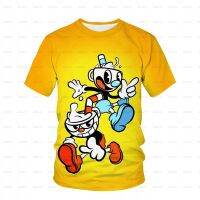 2023 NEWCartoon ฤดูร้อนสบายๆเสื้อยืดชายหญิง Super Mario เกม Cuphead แก้วตัวอักษร3D พิมพ์เด็ก T-Shirt