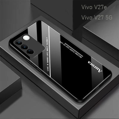 หลังกระจกตัดสีสำหรับ Vivo V27 5G/V27e/X80/X90/Pro Aurora Stripe เคสโทรศัพท์ที่ปิดแผงพร้อมป้องกันเลนส์กล้อง