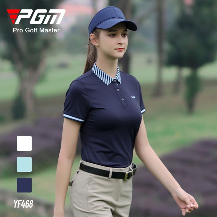 pgm-new-golf-womens-short-sleeved-t-shirt-sports-quick-drying-elastic-color-matching-collar-slim-tops-golf