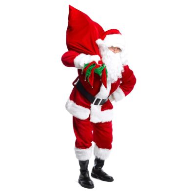 [Cos imitation] ชุดซานตาคลอสผู้ชายหมวกเข็มขัดเคราถุงของขวัญคอสเพลย์วัสดุโพลีเอสเตอร์ตลกน่ารักรูปแบบใหม่สีขาวและสีแดง