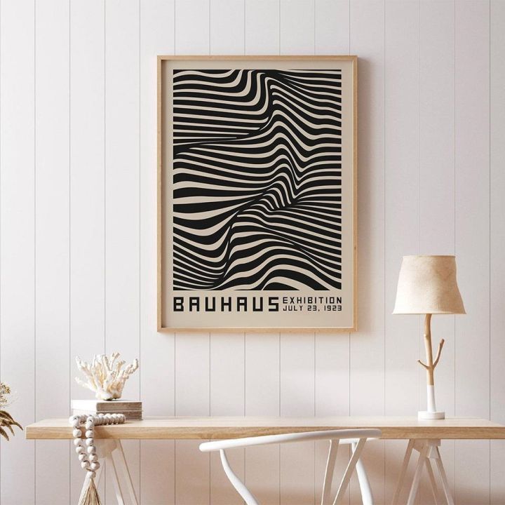 bauhausบทคัดย่อภาพประกอบภาพวาดผ้าใบร่วมสมัยพิมพ์นิทรรศการvintageโปสเตอร์สีดำภาพผนังศิลปะตกแต่งบ้าน