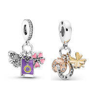 100 925 silver 2021 Spring NEWJapanese cherry blossom fan amulet four-leaf clover ladybug pendant fit for original DIY bracelet