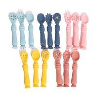 Baby Spoon Fork Set Food Grade Silicone Meal Sticky Soup Spoon Solid Color Kids Cutlery Training Spoon Cuchara Aprendizaje Bebe Bowl Fork Spoon Sets