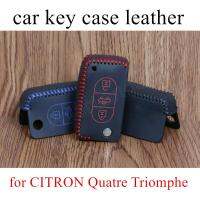 ☬▦❂ Only Red factory price fit for CITRON 3 button Quatre Triomphe Leather Car Key Case 2016 New Arrival Hand Sewing Car Key Cover