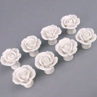 20218xRose Flower Knob Ceramic Kitchen Furniture Cabinet Cupboard Handle Pull White Rose Design Porcelain Drawer Knobs for Kids Room