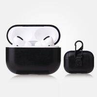 สำหรับ AirPods Pro ป้องกันการตกเคสหนังพียูป้องกันเนื้อเครซี่ฮอร์สพร้อมคาราบิเนอร์ (สีดำ)