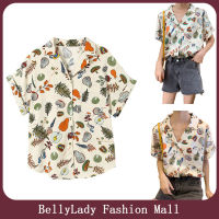 BellyLady เสื้อแขนสั้นผู้หญิงแฟชั่นฤดูร้อน,เสื้อลำลองทรงหลวมย้อนยุคคอปกเสื้อคาร์ดิแกนผ้าชีฟอง