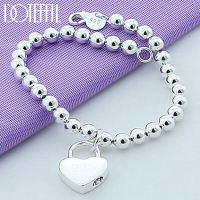 DOTEFFIL 925 Sterling Silver Heart Lock 6mm Beads Chain Bracelets Jewelry Women Top Quality Lovers Bracelets Christmas Gift