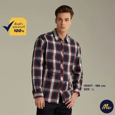 Mc Jeans เสื้อเชิ้ตแขนยาว ผู้ชาย ลายสก็อตสีกรมท่า MSLZ167