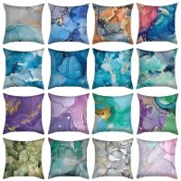 ✟☊ Marble Texture Cushion Cover Purple Colorful Polyester Pillowcase 45x45cm Polyester Waist Pillow Cover Rock Print Pillow Case