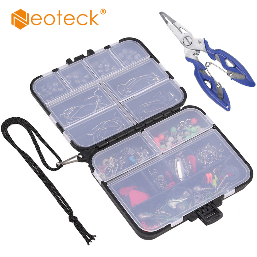 【188PCS】Fishing Accessories Kit set with Tackle Box Pliers Jig Hooks Swivels 