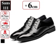 Giày tây tăng chiều cao 6cm Sans111 giầy da nam âu độn đế 5cm công sở đen