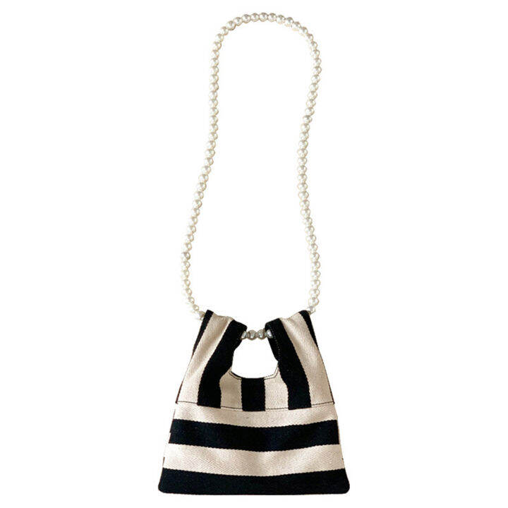 mini-pouch-underarm-bag-versatile-handbag-crossbody-bag-striped-tote-striped-canvas-bag-pearl-handbag