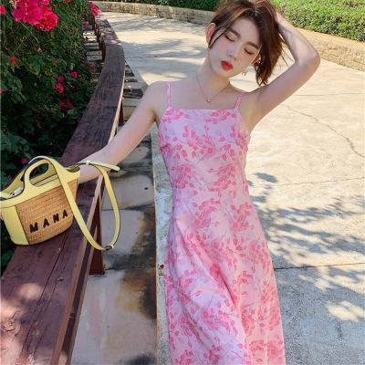 Summer fairy French first love dress senior feeling sweet pink broken beautiful condole belt dress dress