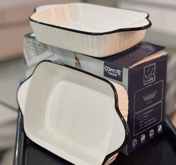 2PCS Rectangular Ceramic White Microwavable Food Serving Plate COD