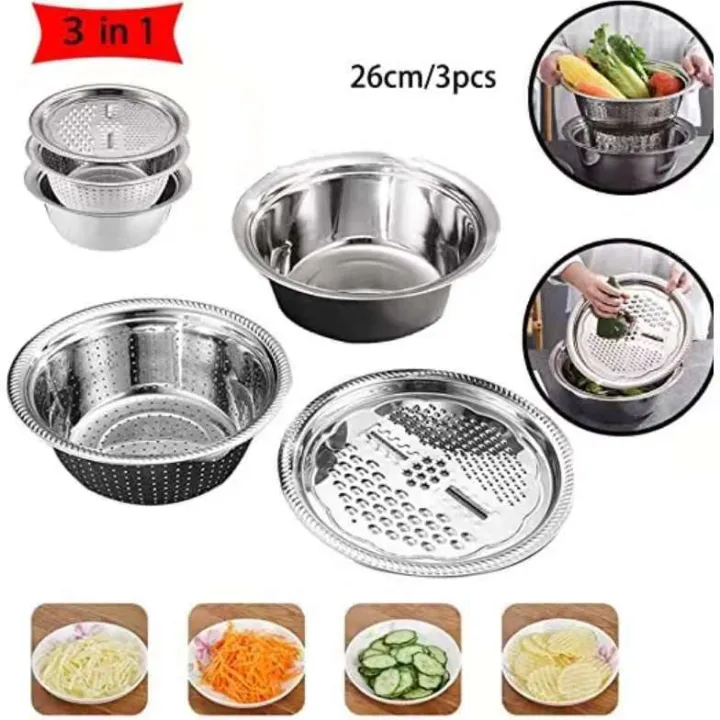 3 IN1 (26CM)MULTIFUNCTIONAL STAINLESS STEEL BASIN | Lazada PH