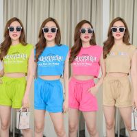 (พร้อมส่ง) ชุดเซ็ต 2 ชิ้น เสื้อแขนกุด กางเกงขาสั้น สีสดใส งานสกรีน/งานปัก