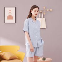 Spring and summer new couple pure cotton short-sleeved shorts home suit Mens womens pajamas set top