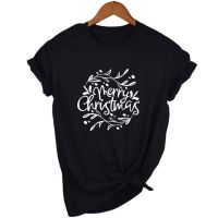 [มีสินค้า]เสื้อยืดผู้หญิง เสื้อยืดคริสต์มาส Women men top Merry Christmas Short Sleeve Harajuku Xmas Aesthetic Streetwear Festiva