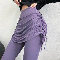 Fake 2pcs Elastic Dry Quick High Waist Women Tennis Culottes Yoga Fitness Jogger Pants Side Drawstring Skirt Leggings