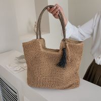 Fashionable All-Match Tassel Decoration Girls Shoulder Bag Niche Woven Leisure Travel Beach Tote Girl 【AUG】