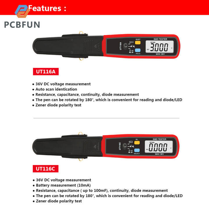 pcbfun-ut116c-uni-t-ut116a-smd-มัลติมิเตอร์อัตโนมัติ-rcd-มิเตอร์วัดแบตเตอรี่ต่อเนื่อง-dcv