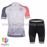 ชุดจักรยานแขนสั้นทีม Le tour de france 17 (02) สีขาวเทาแดงลายจุด