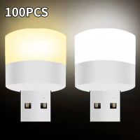 100Pcs USB Plug Lamp Mini LED Night Light Power Bank Charging Book Lights Small Round Reading Eye Protection Lamp Camp Equipment Night Lights