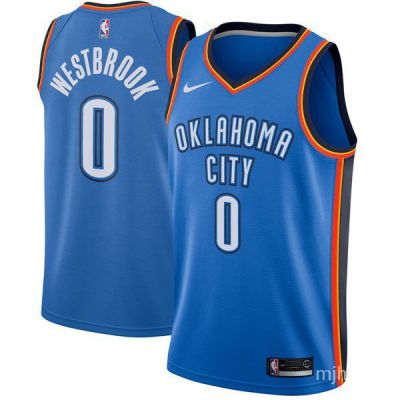 เสื้อกีฬาแขนสั้น ลายทีม NBA Oklahoma City Thunder No. เสื้อกีฬาแขนสั้น ลายทีม Westbrook 0 ชุดเยือน สีฟ้า