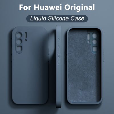 เคสซิลิโคนเหลวของแท้สำหรับ P30 P40 P50 Pro Lite กันกระแทกเคสสำหรับ Mate อุปกรณ์เสริม20เคสโทรศัพท์ Huawei