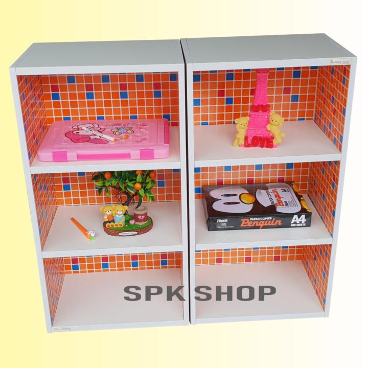 spk-shop-ชั้นไม้-ตู้ไม้-3-ชั้นโล่ง-เอนกประสงค์-รุ่น-box1-3-แพ็ค-คู่-2-ตัว-สีลายโมเสดสีส้ม