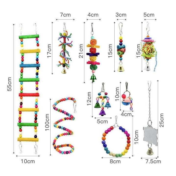 10pcs-ของเล่นรูปนกสำหรับชิงช้านกแก้วไต่บันไดเชือก-chewing-ของเล่นติดกระดิ่ง-nest-ของเล่นแบบแขวนสำหรับขนาดเล็ก-parakeets-cockatiels-conures-macaws-นกแก้วอุปกรณ์เสริมกรงนก