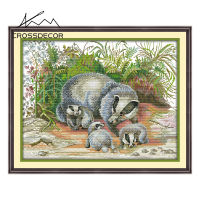 Crossdecor Cross Stitch ออกแบบใหม่สัตว์รูปแบบ Aida 14CT 11CT ผ้า Handmade ปักชุดพร้อมวัสดุสำหรับผู้เริ่มต้นตกแต่งสำหรับ Sala Wall - The Badger Family