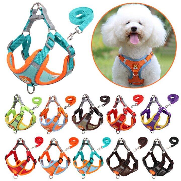 Dog Harness With Leash Set Reflective Walking Running Dogs Collars No