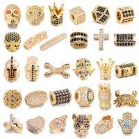 Fashion CZ Zircon Spacer Beads Helmet Cross Heart Crown Leopard Skull Tube Beads DIY Charms for Bracelet Jewelry Making