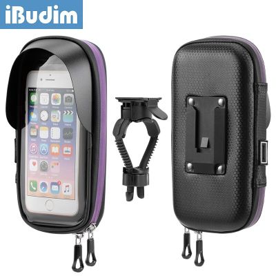 iBudim Bicycle Motorcycle Phone Holder Waterproof Bike Phone Case Bag Mobile Cellphone Stand Support Cover Scooter Brackets