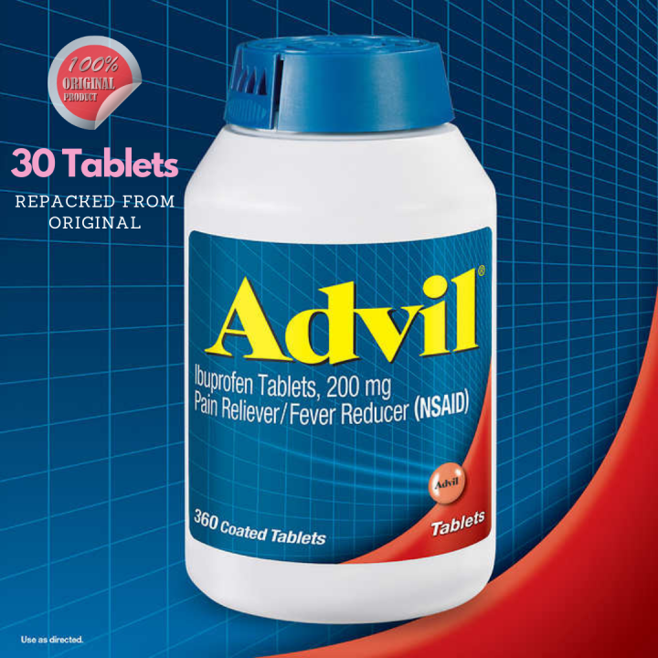 Advil Ibuprofen 200 mg., Pain Reliever/Fever Reducer 30 Tablets Repacked from Original Expiry 11