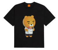 Korea  Men and Womens KAKAO FRIENDS Joint Ryan Cartoon Fart Peach Short-sleeved T-shirt คอกลม