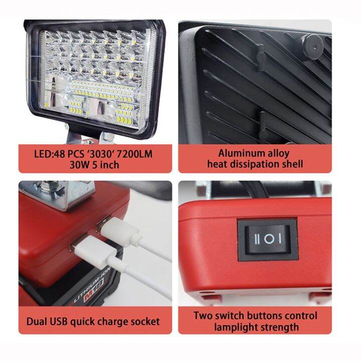 ไฟฉาย-led-พอร์ต-usb-คู่-สําหรับ-milwaukee-m18-18v-li-ion