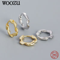 WOOZU Geometric Punk Twist Hoop Earrings Genuine 925 Sterling Silver For Women Ethnic Rock Men Ear Buckle Jewelry Accessories