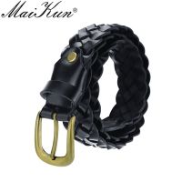 Maikun Genuine Leather  Women Belt Knitted  Pin Buckle  for Dress Jeans Belts