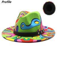 Tie-Dye Hat Fedora Hat Clown Pattern Flat Brim Jazz Big Brim Hip Hop Fashion Stage Brim Graffiti 3D Jazz Hat Кепка Мужская