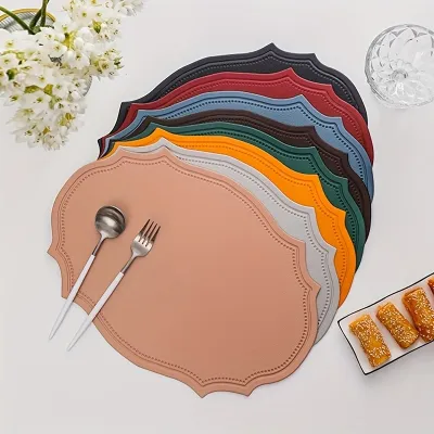 【CC】✈✗✟  1pc Faux Leather Washable Insulation Placemat And Proof Table Dining TableDinner Plate Bowl